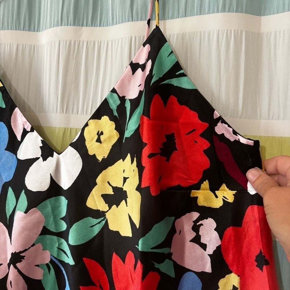 Floral Silky Tank Top Thin Straps Rifle Paper Style Sz 1X - Picture 7 of 8